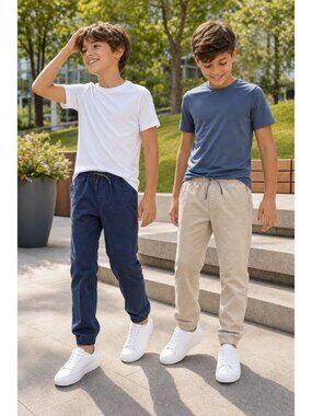 GAP Kids Boys Set Lot of 2 Navy Tan Drawstring Everyday Joggers Pants L 10-11